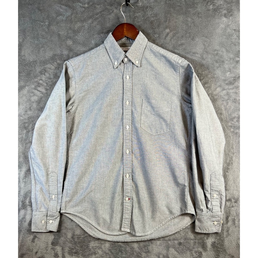 Gustin Chambray Shirt Mens Medium Gray Button Down Slim Fit Made in USA